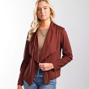 NWT BKE Women's Wine Suede Drape Front Blazer Small